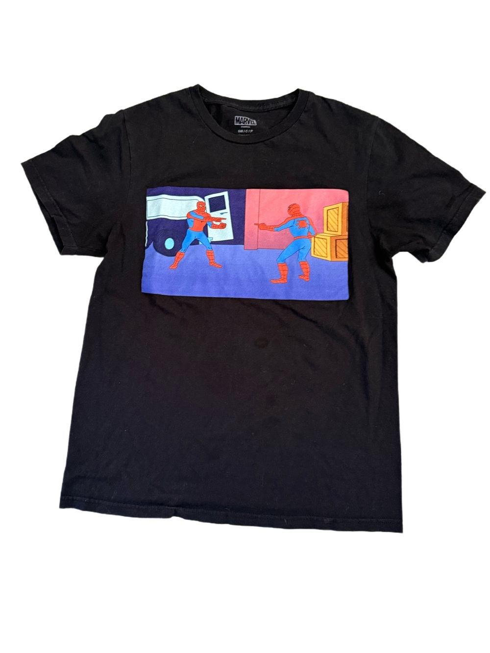 Marvel Black Short Sleeve Tee with Red & Blue Spider-Man Graphic